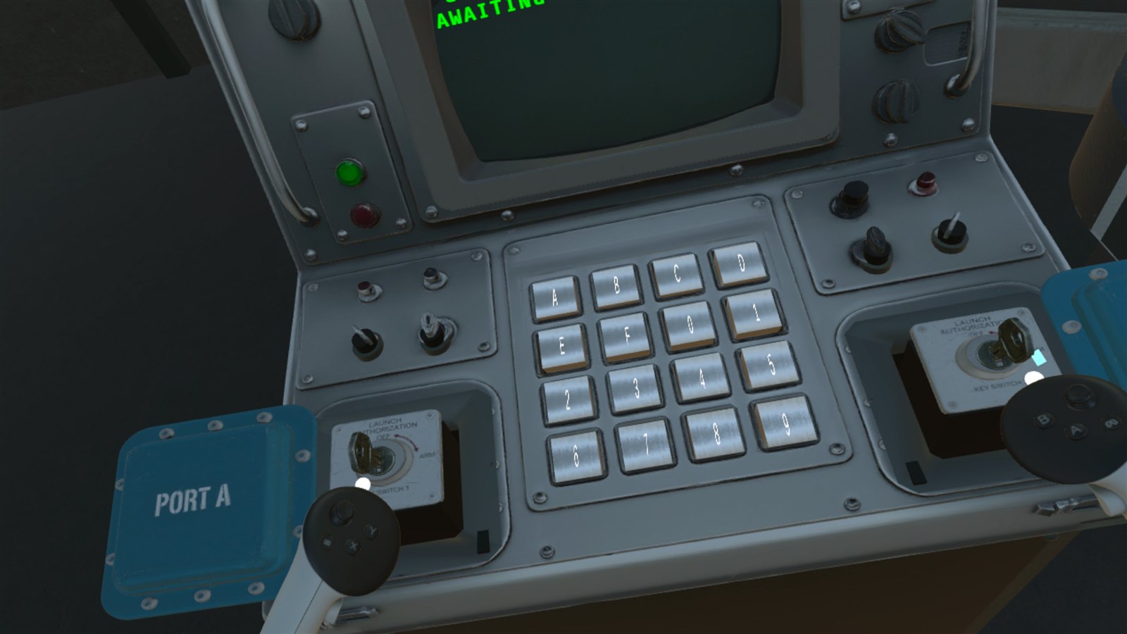 Physical launch terminal with keypad, protected key ports and two launch keys