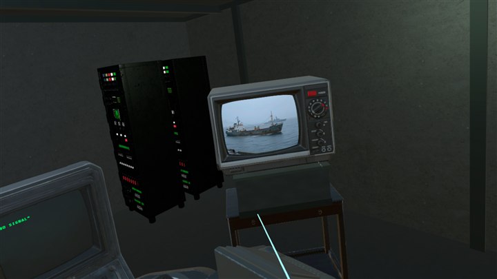 Television showing a naval broadcast in the VR bunker