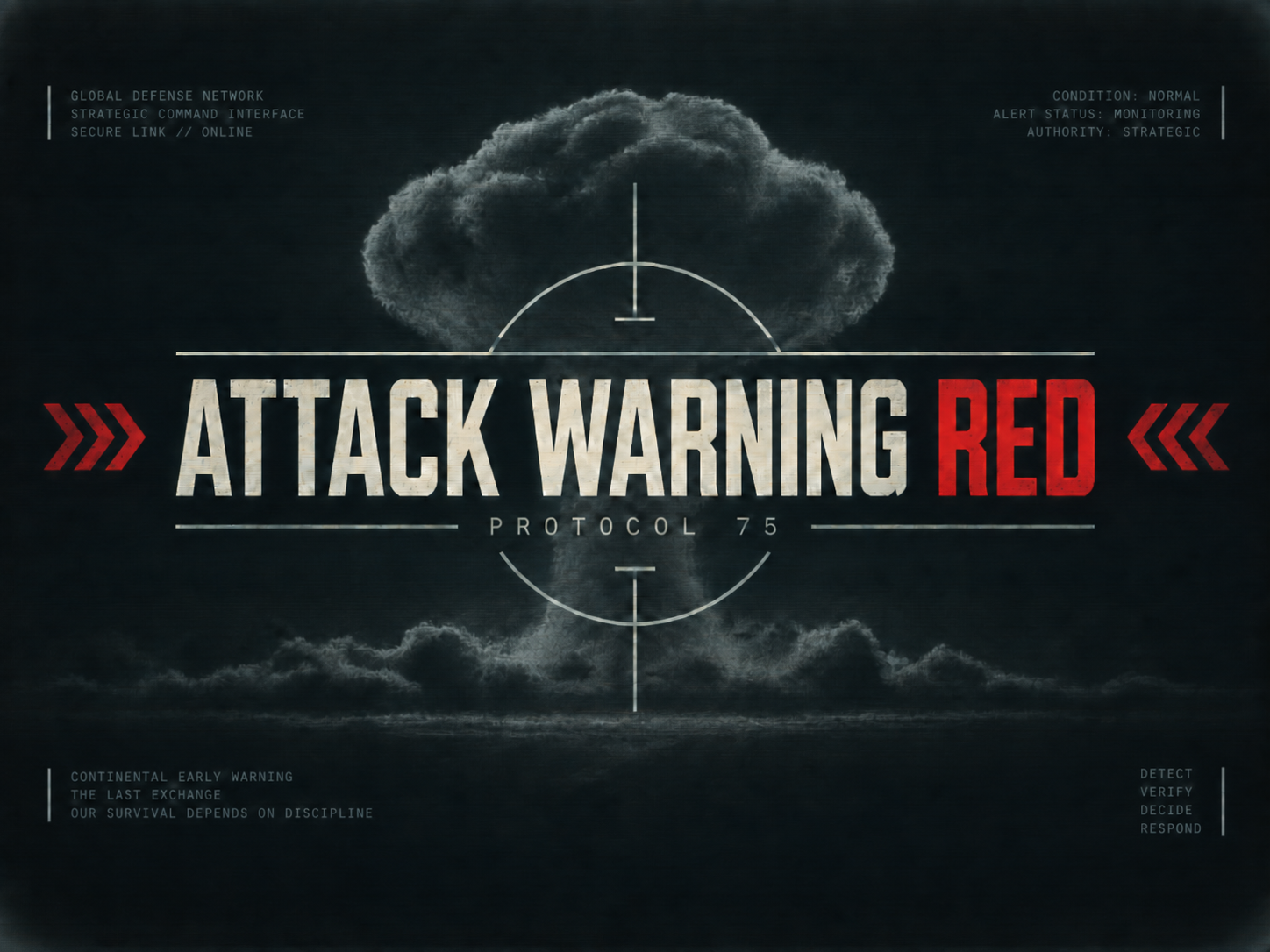 Attack Warning Red — Protocol 75 official logo artwork with mushroom-cloud motif
